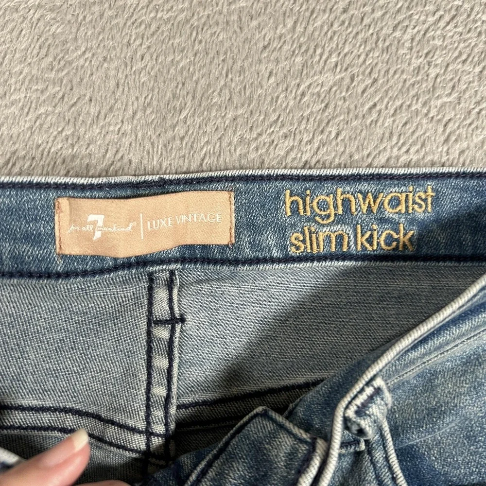 7 For All Mankind Jeans High Waist Slim Kick Womens 26 Blue Flare‎ Sequin HemD